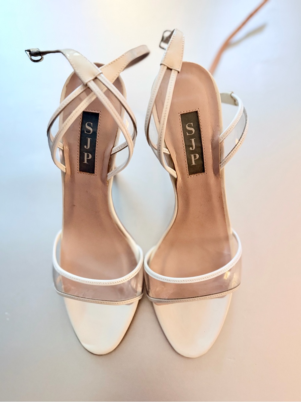 SJP by Sarah Jessica Parker White Strappy Heels with Clear Toe Band Never Worn